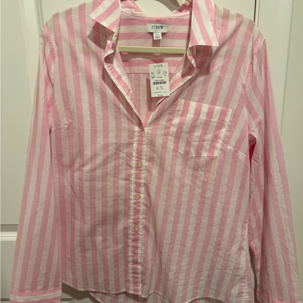 NWT J. Crew Pink and White Striped Shirt. Size L